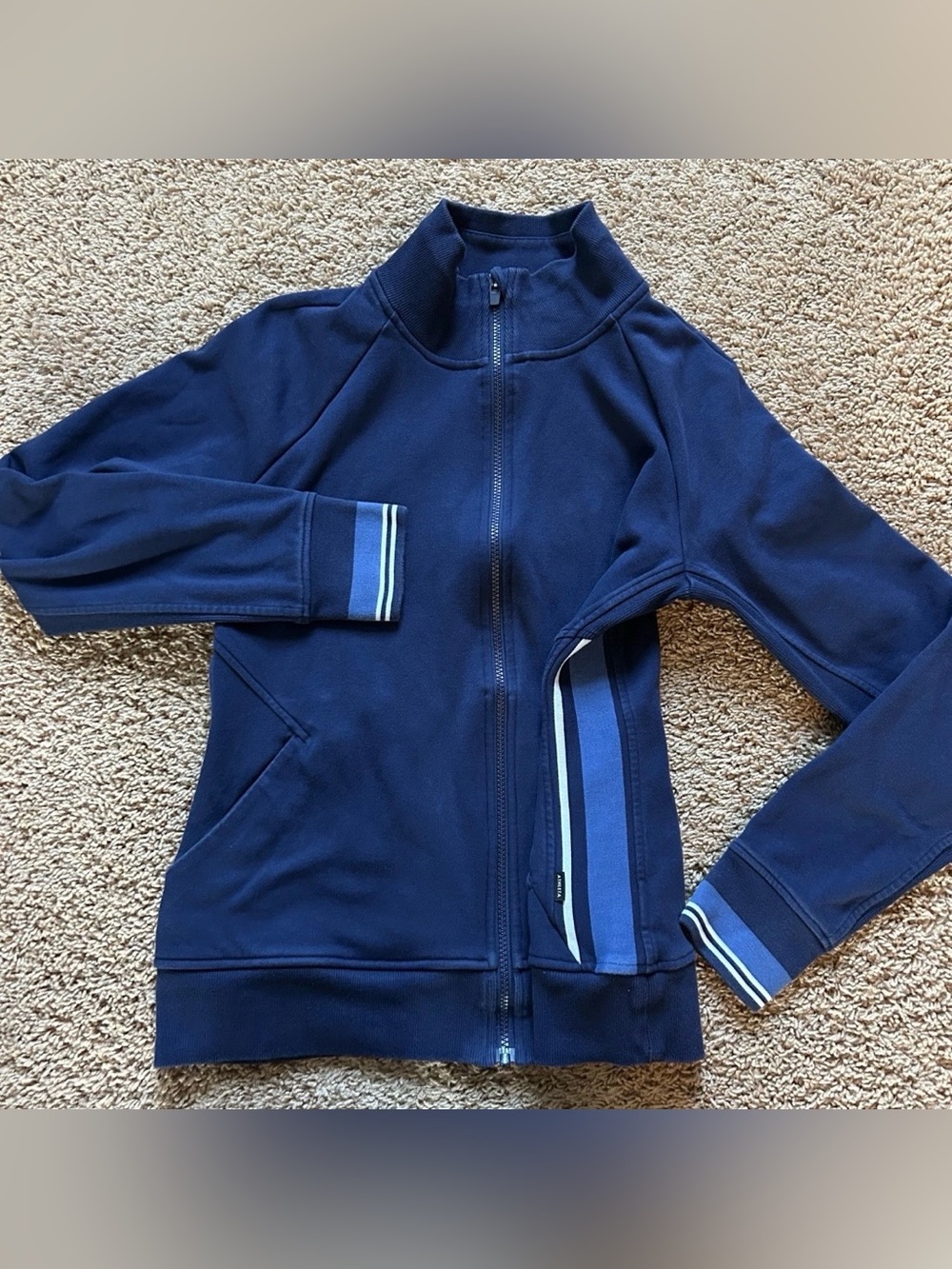 Athleta Triumph Game Point Jacket Women's Large Navy blue white ribbed accents